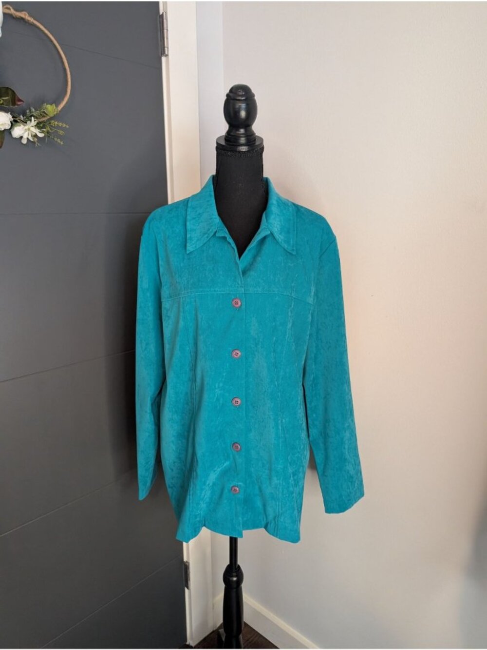 Sag Harbor Turquoise Sueded Button Up Shacket - 16